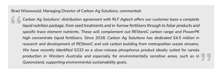 RLF AgTech Strikes Strategic Alliance with Carbon Ag Solutions – Carbon Capture and Sustainable Farming in the Spotlight