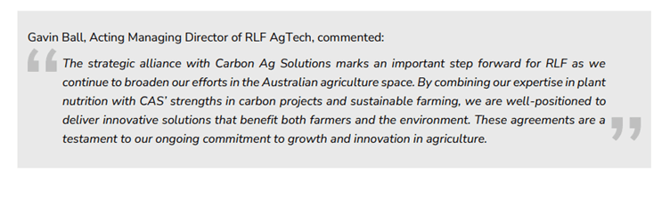 RLF AgTech Strikes Strategic Alliance with Carbon Ag Solutions – Carbon Capture and Sustainable Farming in the Spotlight